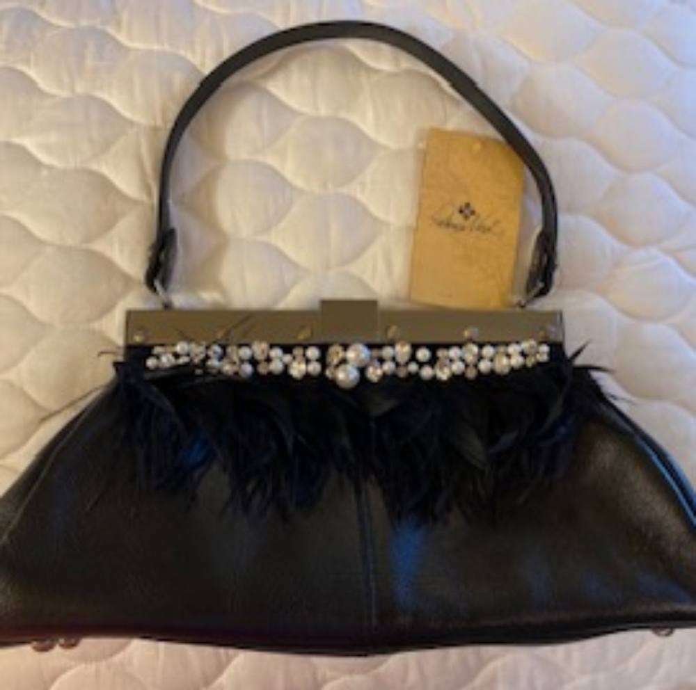 Evening Bag, Patricia Nash Black with Feathers